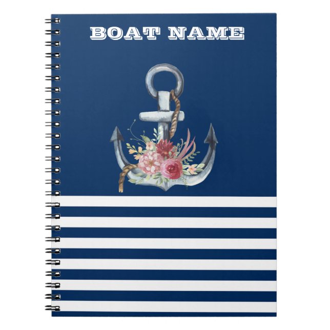 Name des Schiffes,Anker Blume Navy Blue Streifen Notizblock (Vorderseite)