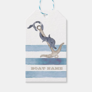 Name des Schiffes, Anker Delphin Light Blue Streif Geschenkanhänger