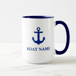 Name des Schiffes Anker Groß Blau und Weiß Tasse