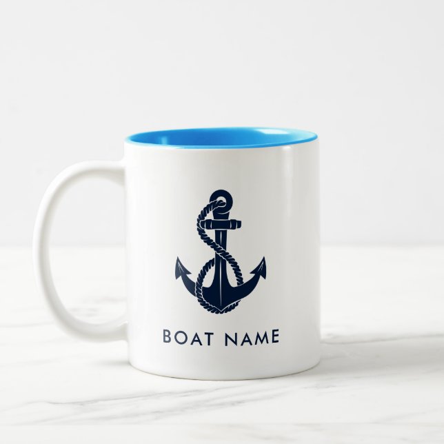 Name des Schiffes Anker Personalisiert Zweifarbige Tasse (Links)