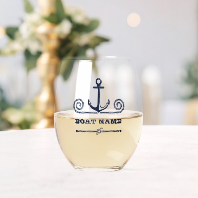 Name des Schiffes, Anker, Seil, blau, Marine Weinglas Ohne Stiel (Insitu (Hochzeit))