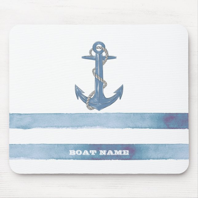 Name des Schiffes, Anker, Seile, Blaue Streifen Mousepad (Vorne)