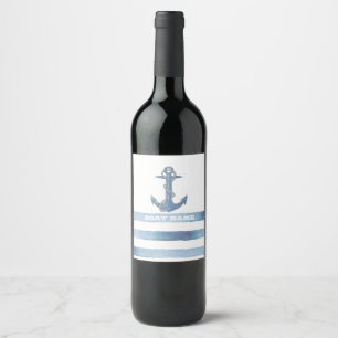 Name des Schiffes, Anker, Seile, Blaue Streifen Weinetikett