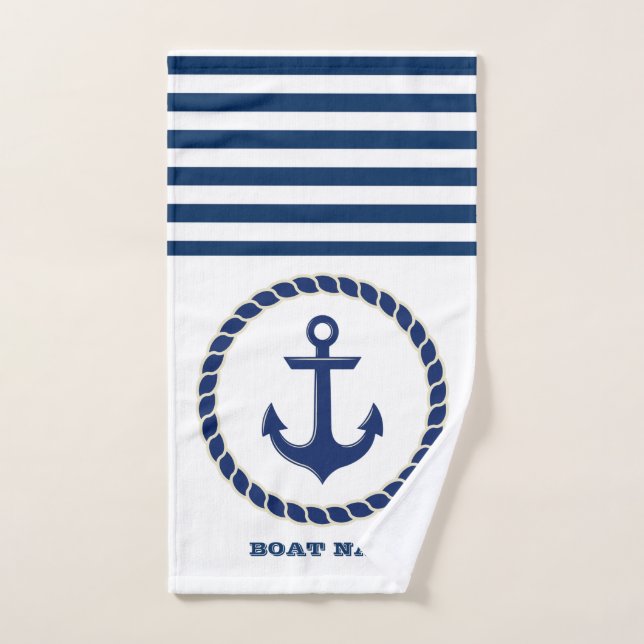 Name des Schiffes, Ankernacht blau gestreift Badhandtuch Set (Handtuch)