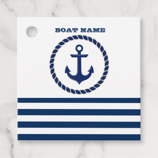 Name des Schiffes, Ankernacht blau gestreift Geschenkanhänger (Vorderseite)