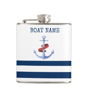 Name des Schiffes, Blaue Ankernacht, blau gestreif Flachmann