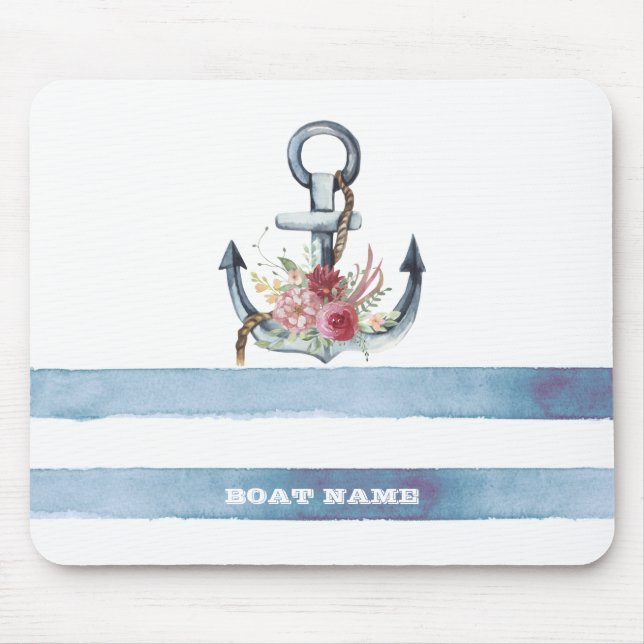 Name des Schiffes, Blume des Ankerbetts Streifen Mousepad (Vorne)