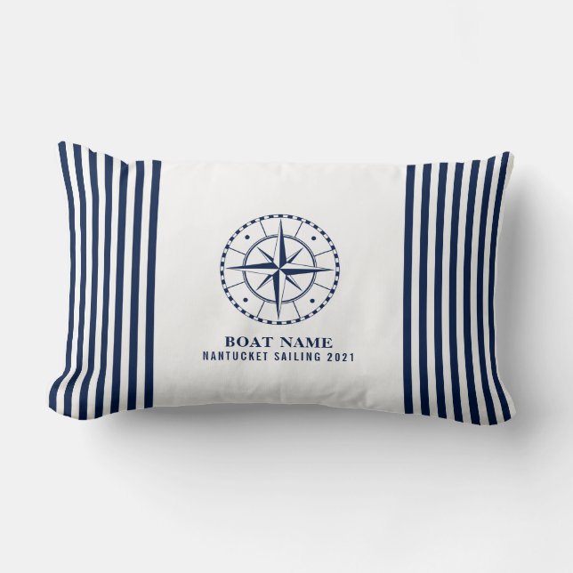Name des Schiffes Compass Navy Blue Lumbar Pillow Lendenkissen (Vorderseite)