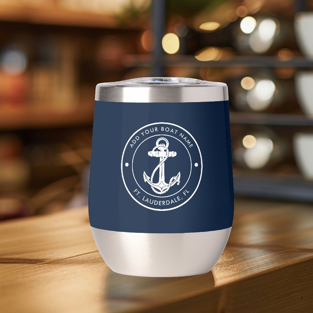 Name des Schiffes der Nautischen Marine Blue Ancho (Custom Nautical Navy Blue Anchor Boat Name Thermal Wine Tumbler)