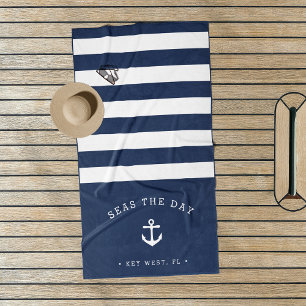 Name des Schiffes "Marine & White Strip" Strandtuch