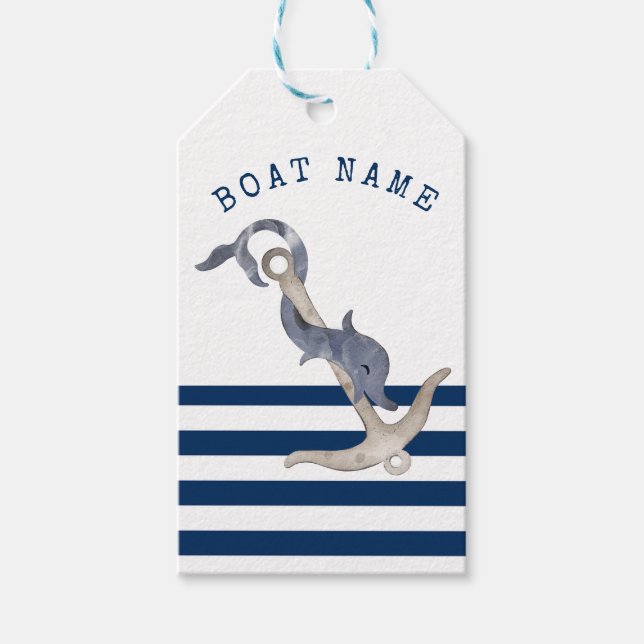 Name des Schiffes, Name des Anchors Delphin Navy B Geschenkanhänger (Vorderseite)
