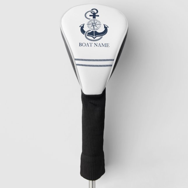 Name des Schiffes Nautic Navy Blue Anchor Golf Headcover (Vorderseite)