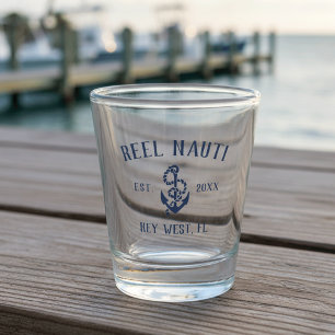Name des Schiffes Nautic Navy Blue Rustic Anchor Schnapsglas