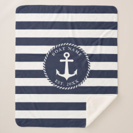 Name des Schiffes Nautic Navy Blue White Anchor Sherpadecke
