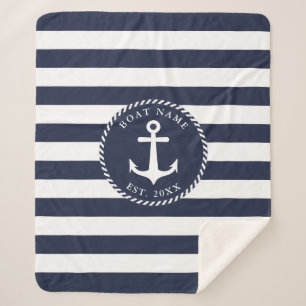 Name des Schiffes Nautic Navy Blue White Anchor Sherpadecke