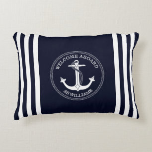 Name des Schiffes Nautic Navy Blue White Anchor St Dekokissen