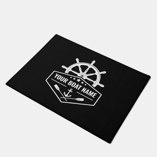 Name des Schiffes Nautical Anchor Oars Schiffshelm Fußmatte (Schrägansicht)