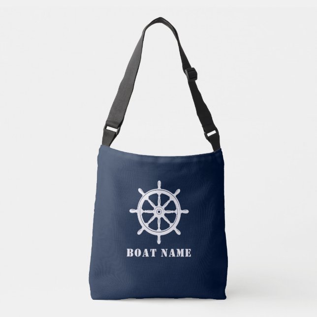 Name des Schiffes Nautical Ships Wheel Helm Deep B Tragetaschen Mit Langen Trägern (Vorderseite)