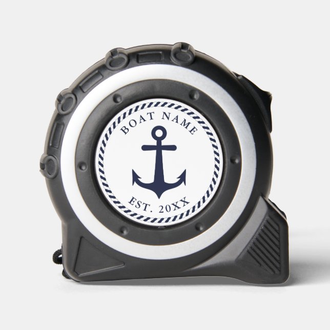 Name des Schiffes Nautical White Navy Blue Anchor  Maßband (Vorderseite)