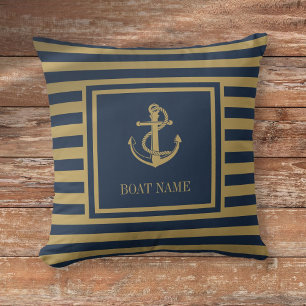 Name des Schiffes Navy Blau und Gold gestreift Kissen