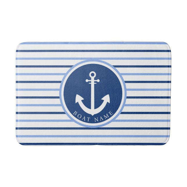 Name des Schiffes Navy Blue Anchor Moderne Küste Badematte (Vorderseite)