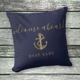 Name des Schiffes Navy Blue and Gold Anker Willkom Kissen