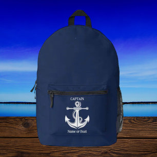 Name des Schiffes Navy Blue Captain Anchor Nautica Bedruckter Rucksack
