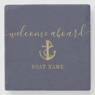 Name des Schiffes Navy Blue Gold Willkommen an Bor Steinuntersetzer