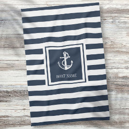 Name des Schiffes Navy Blue Striping Nautical Anch Geschirrtuch