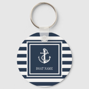 Name des Schiffes Navy Blue Striping Nautical Anch Schlüsselanhänger