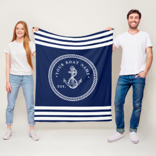 Name des Schiffes Navy Blue & White Fleecedecke