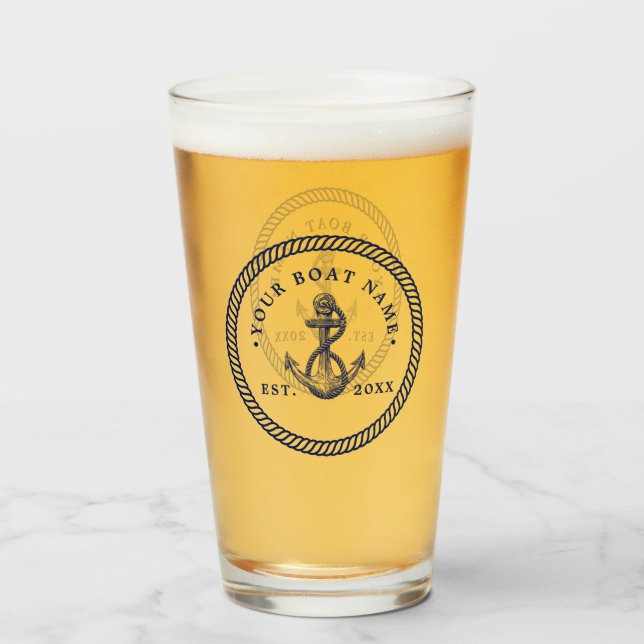 Name des Schiffes Navy Blue & White Glas (Rückseite (gefüllt))