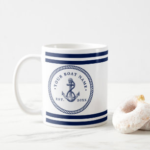 Name des Schiffes Navy Blue & White Kaffeetasse