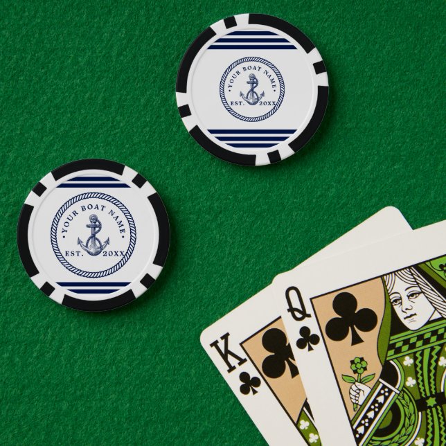 Name des Schiffes Navy Blue & White Pokerchips (Pokertisch (doppelt))