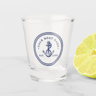 Name des Schiffes Navy Blue & White Schnapsglas