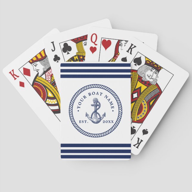 Name des Schiffes Navy Blue & White Spielkarten (Rückseite)