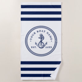 Name des Schiffes Navy Blue & White Strandtuch