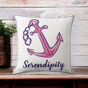 Name des Schiffes Navy Pink Anchor Kissen