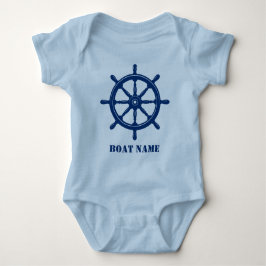 Name des Schiffes oder Name Helm Wheel Navy Blue Baby Strampler