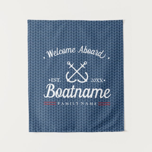 Name des Schiffes Personalisiert Blue Winter Wolle Wandteppich (Vorderseite)