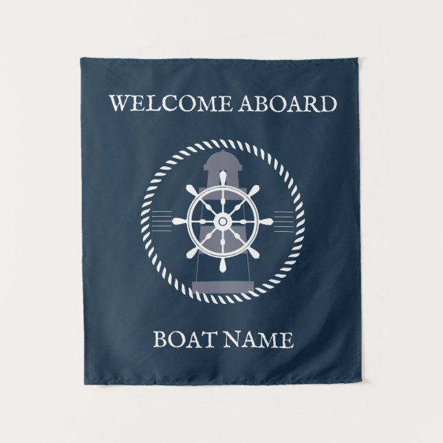 Name des Schiffes Personalisiert Navy Blue Wandteppich (Vorderseite)