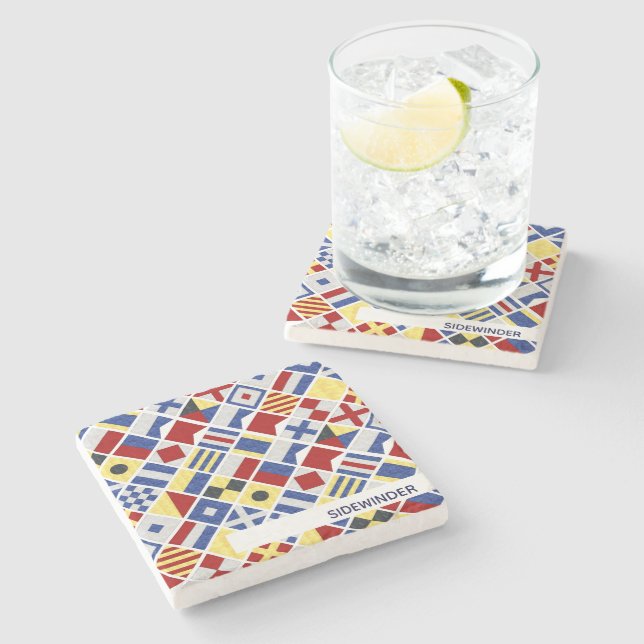 Name des Schiffes Schifffahrtssignalflagge nautisc Steinuntersetzer (Seitenansicht)