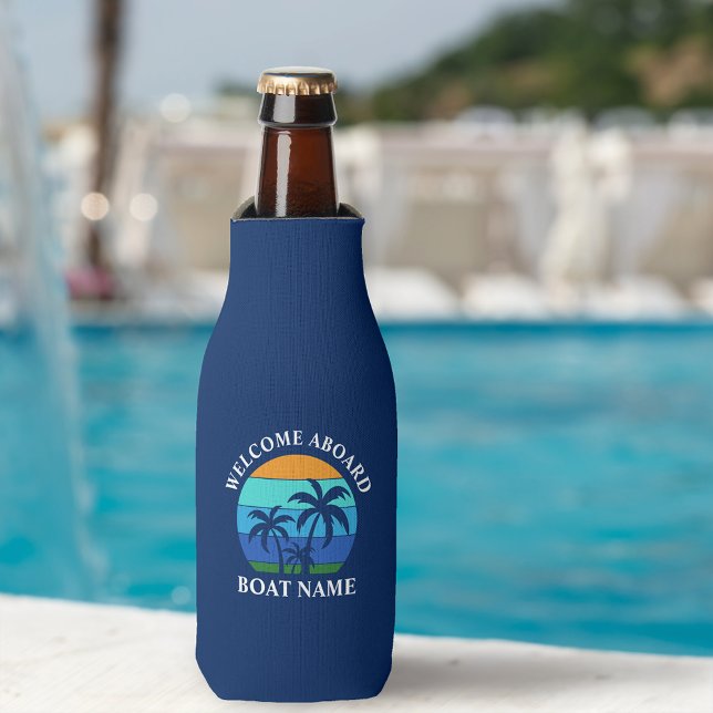 Name des Schiffes Sun Palm Tree Willkommen an Bord Flaschenkühler (Customize to change text size or text style.)