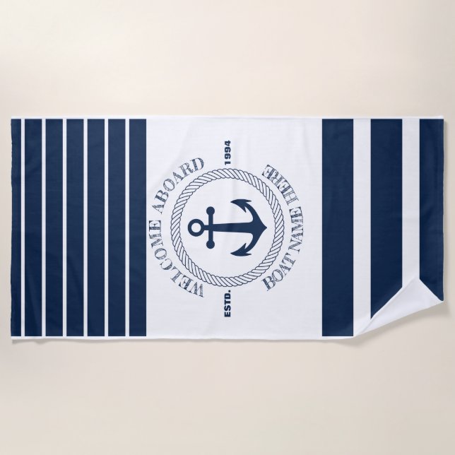 Name des Schiffes Willkommen im Anker & Seil Strandtuch (Vorderseite)