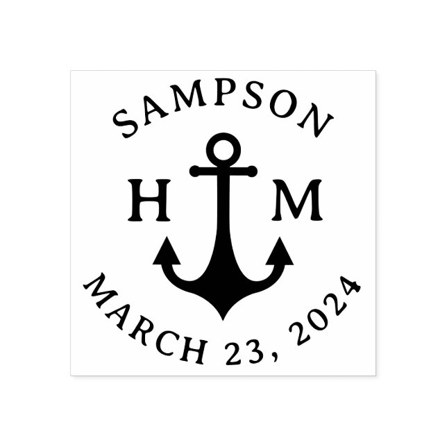 Name des Schiffs Ankerdatum und zwei Buchstaben Gummistempel (Prägung)