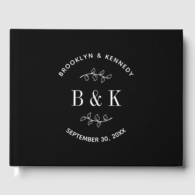 Name des Schwarz-weißen botanischen Monogrammes Gästebuch (Vorderseite)