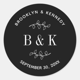 Name des Schwarz-weißen botanischen Monogrammes Runder Aufkleber
