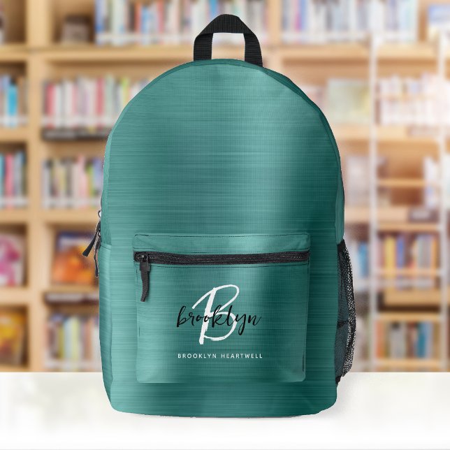 Name des Schwarz-weißen Monogramms aus aquamarin g Bedruckter Rucksack (Von Creator hochgeladen)