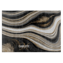 Name des Schwarz-weißen oder goldenen Monogrammes Schneidebrett