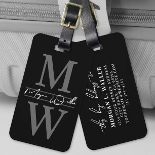 Name des Schwarzen Eleganten Monogramms Gepäckanhänger